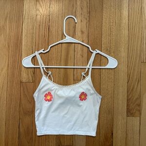 White Crop Top with Floral Design